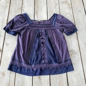 Mine Short Sleeve Square Neck Woven/Gathered Top